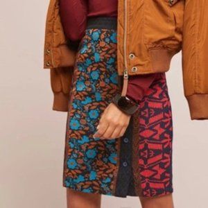 Anthropologie DOLAN Button Up Floral Embroidered Skirt Size Extra Small